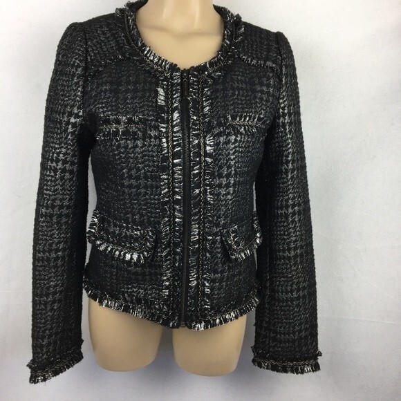 Vertigo Black & Gray Woven Collarless Blazer Jacket S - Picture 4 of 11